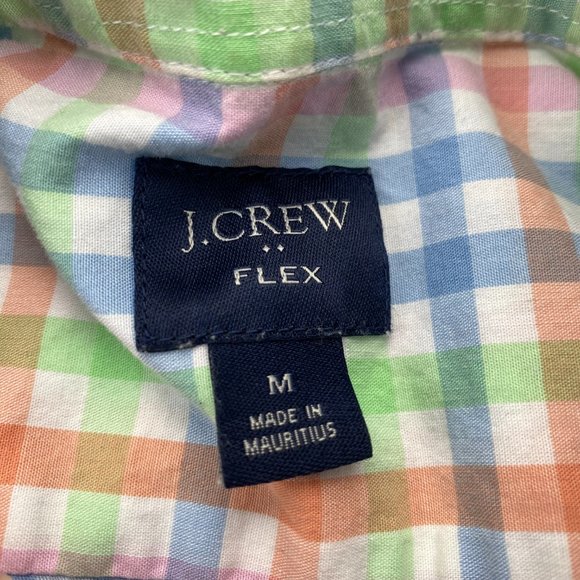 J. Crew Flex Shirt Men Medium M Multicolor Checkered Button Up Short Sleeve Polo - Picture 3 of 7